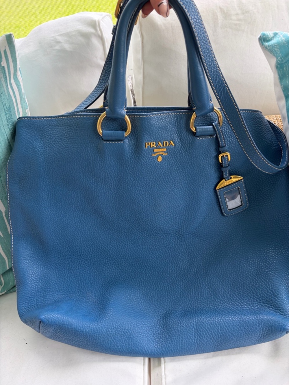 Prada Large 2-way Leather Tote with Gold Hardware